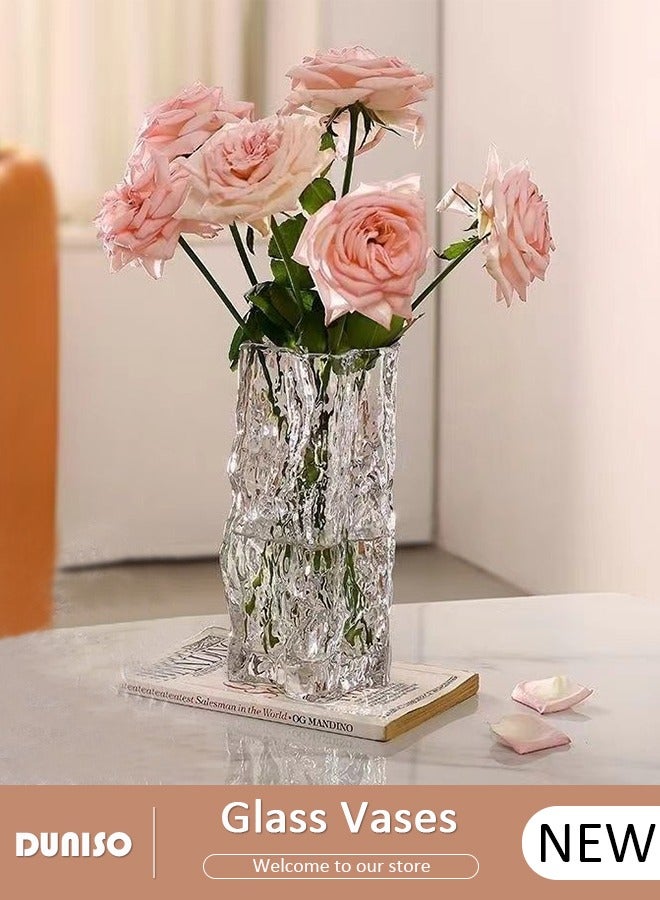 DUNISO Glass Vases for Decor, Decorative Vases for Flowers, Aesthetic Clear Vases for Living Room Decorations, Modern Hydroponic Glass Transparent Vase Vase for Dining Table Home Decor  - Image 1