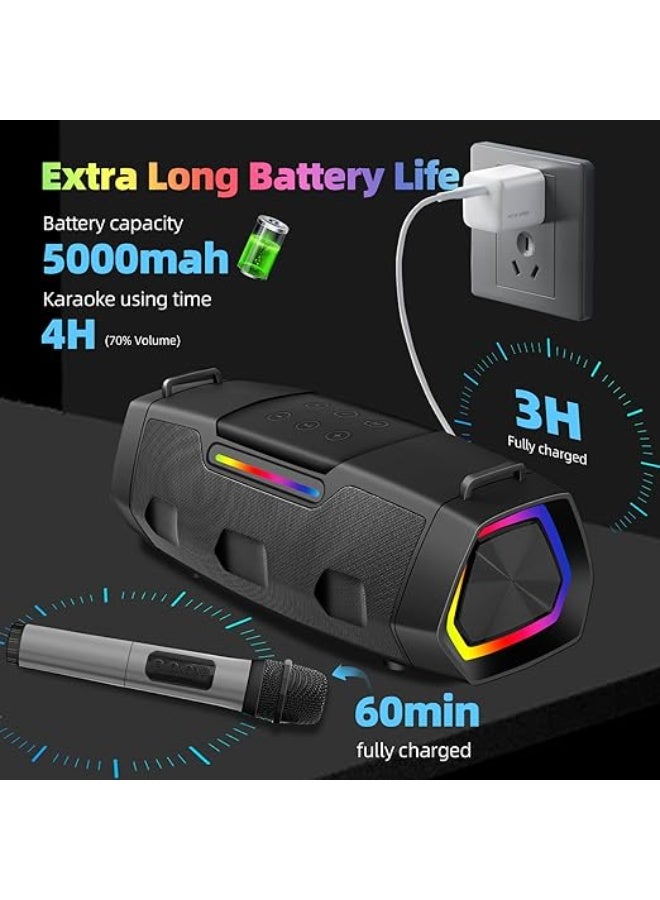 LENND Karaoke Speaker with Microphone,Karaoke Machine for Adults & Kids with Lights,Portable Bluetooth 5.1 Speaker,Karaoke Microphone Supports AUX USB TF for Outdoor Home Travel Party - Image 5