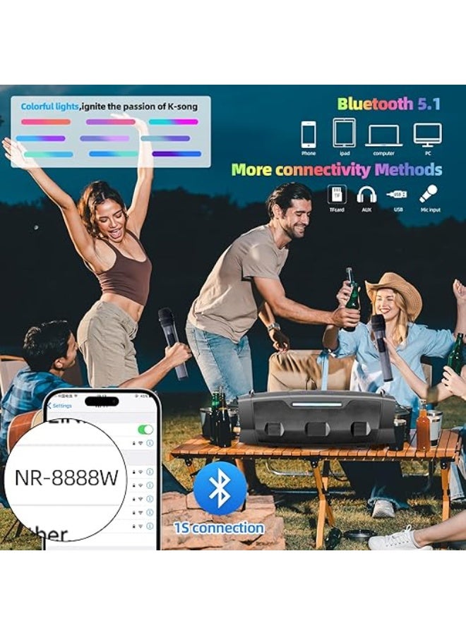 LENND Karaoke Speaker with Microphone,Karaoke Machine for Adults & Kids with Lights,Portable Bluetooth 5.1 Speaker,Karaoke Microphone Supports AUX USB TF for Outdoor Home Travel Party - Image 3