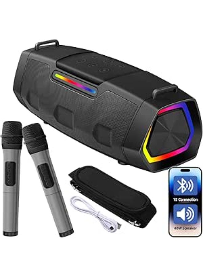 LENND Karaoke Speaker with Microphone,Karaoke Machine for Adults & Kids with Lights,Portable Bluetooth 5.1 Speaker,Karaoke Microphone Supports AUX USB TF for Outdoor Home Travel Party - Image 1