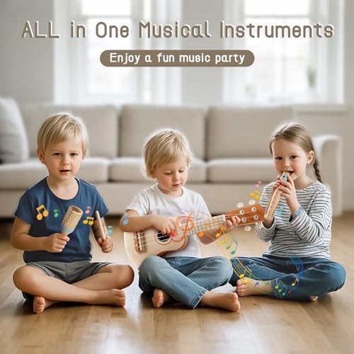 Vanplay Kids Guitar Set Montessori Toys for 2 3 Year Old Boy Girls Birthday Gifts 7 in 1 Musical Instruments for Toddlers 24 Band Sets with UkuleleFluteTambourineMaracas Toys for Kids 35 - Image 5