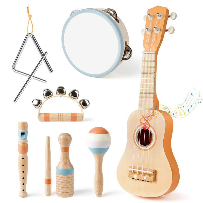 Vanplay Kids Guitar Set Montessori Toys for 2 3 Year Old Boy Girls Birthday Gifts 7 in 1 Musical Instruments for Toddlers 24 Band Sets with UkuleleFluteTambourineMaracas Toys for Kids 35 - Image 2