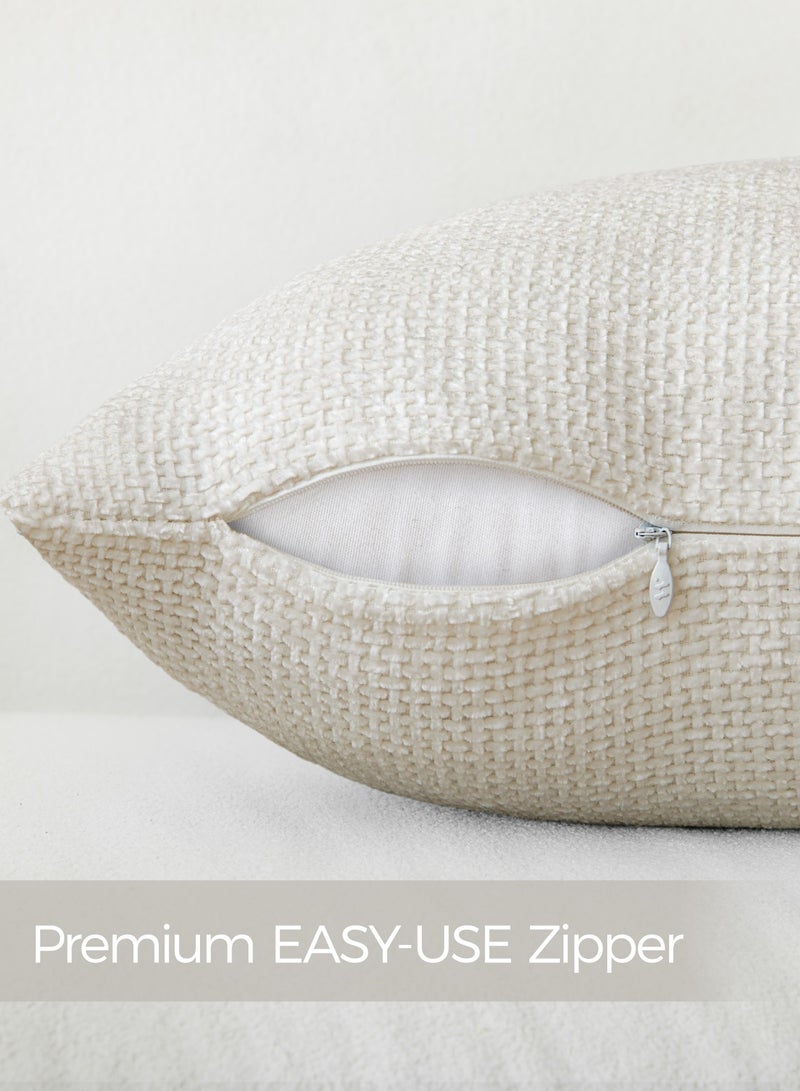 لحظة غطاء وسادة شنيلي باللون الأبيض العاجي لحظة 50x50 سم عبوة من 2 غطاء وسادة زخرفي حديث من الطراز الريفي على شكل صليب. - Image 2