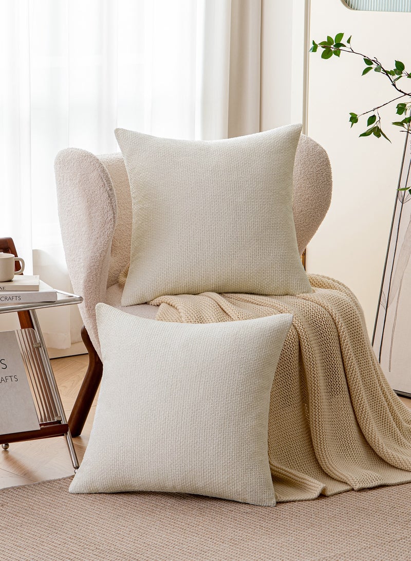 لحظة غطاء وسادة شنيلي باللون الأبيض العاجي لحظة 50x50 سم عبوة من 2 غطاء وسادة زخرفي حديث من الطراز الريفي على شكل صليب. - Image 4