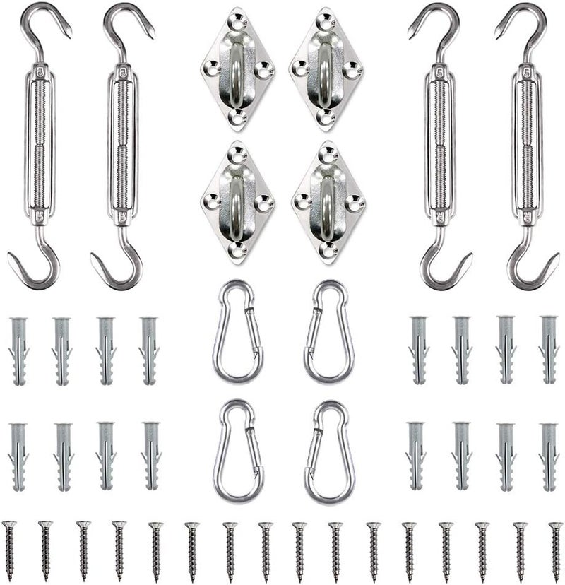 Tiberham Sun Shade Sail Hardware Kit, Heavy Duty Anti-Rust Rectangle/Square Shade Sail Installation for Patio Lawn and Garden (44 Pcs) - Image 1