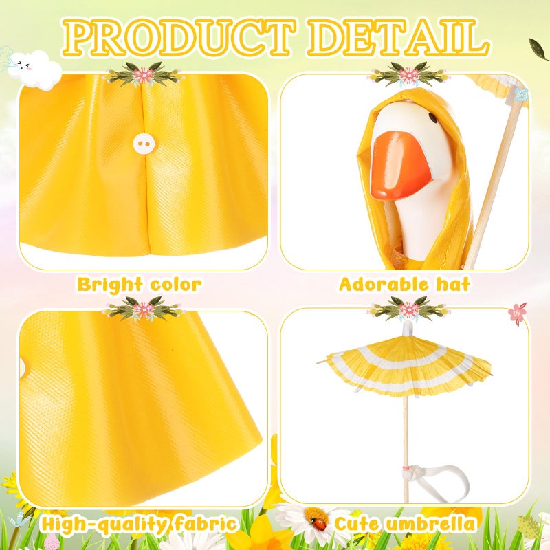 Shinylin 1 Set Spring Desk Goose Raincoat Outfit with Umbrella Mini Desk Goose Rain Coat Costume Mini Geese Raincoat Clothes for Spring 7 Inch Geese Figurine Desktop Home Decoration (Yellow) - Image 3