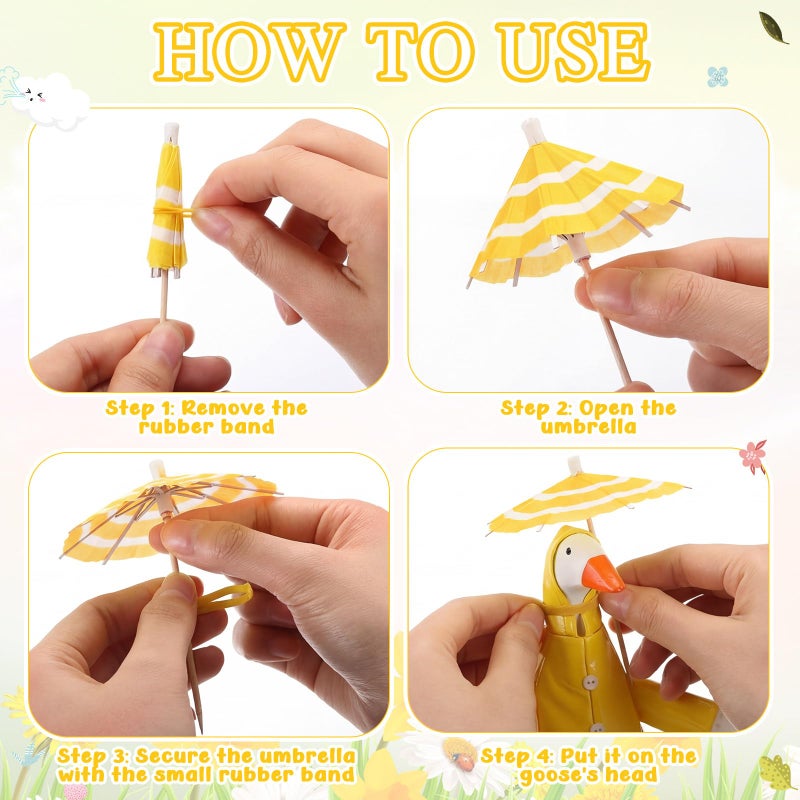 Shinylin 1 Set Spring Desk Goose Raincoat Outfit with Umbrella Mini Desk Goose Rain Coat Costume Mini Geese Raincoat Clothes for Spring 7 Inch Geese Figurine Desktop Home Decoration (Yellow) - Image 4