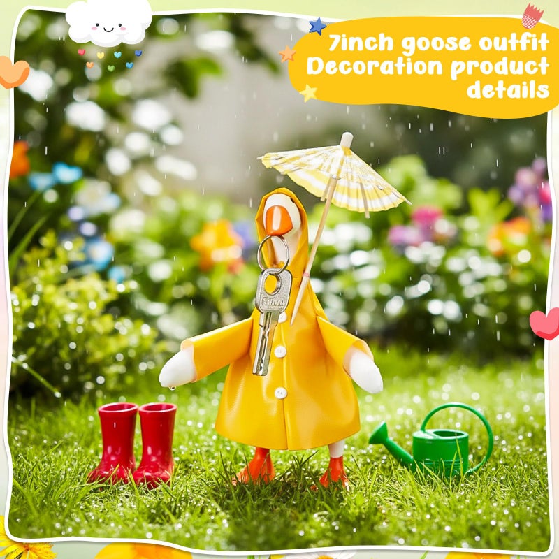 Shinylin 1 Set Spring Desk Goose Raincoat Outfit with Umbrella Mini Desk Goose Rain Coat Costume Mini Geese Raincoat Clothes for Spring 7 Inch Geese Figurine Desktop Home Decoration (Yellow) - Image 5
