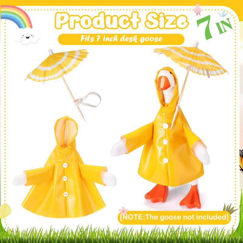 Shinylin 1 Set Spring Desk Goose Raincoat Outfit with Umbrella Mini Desk Goose Rain Coat Costume Mini Geese Raincoat Clothes for Spring 7 Inch Geese Figurine Desktop Home Decoration (Yellow) - Image 2