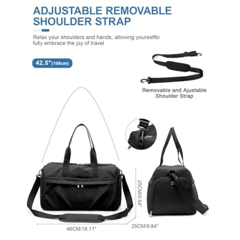 Gym Bag for Women Men with Shoe Compartment, Sport Duffel Bag, Waterproof Travel Weekender Overnight Carry on Bag for Yoga with Trolley Sleeve, Black,,Shoe Compartment - Image 3