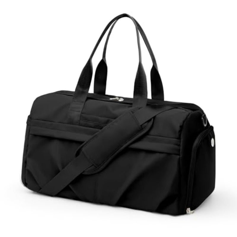 Gym Bag for Women Men with Shoe Compartment, Sport Duffel Bag, Waterproof Travel Weekender Overnight Carry on Bag for Yoga with Trolley Sleeve, Black,,Shoe Compartment - Image 1