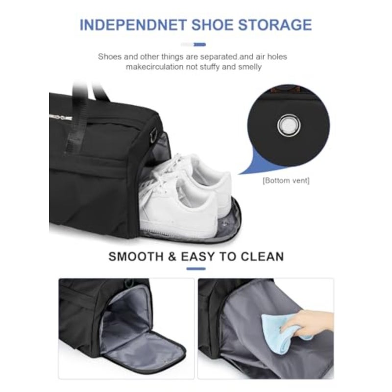 Gym Bag for Women Men with Shoe Compartment, Sport Duffel Bag, Waterproof Travel Weekender Overnight Carry on Bag for Yoga with Trolley Sleeve, Black,,Shoe Compartment - Image 5