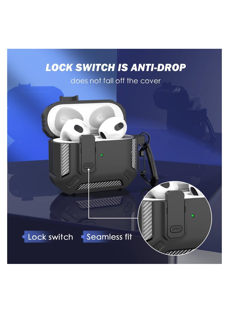 SYOSI for AirPods 3rd Generation Case Cover Shockproof Hard Shell Protective Armor with Lock for AirPod Gen 3 Charging Case 2021 Front LED Visible Black - Image 2