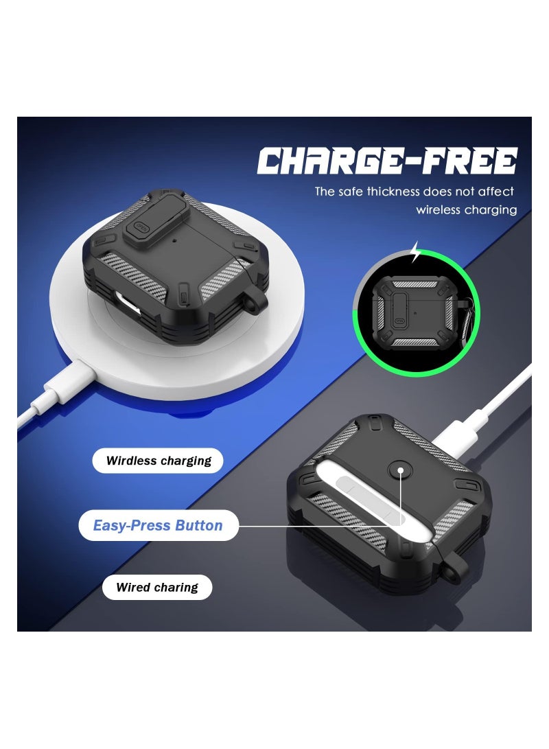 SYOSI for AirPods 3rd Generation Case Cover Shockproof Hard Shell Protective Armor with Lock for AirPod Gen 3 Charging Case 2021 Front LED Visible Black - Image 4