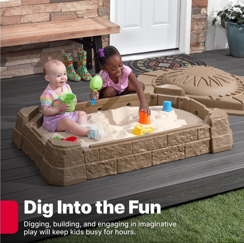 Step2 Naturally Playful Sandbox II, Kids Sand Activity Sensory Play Pit, Summer Outdoor Toys, 7 Piece Water Toy Accessories, for Toddlers 1+ Years Old - Image 2