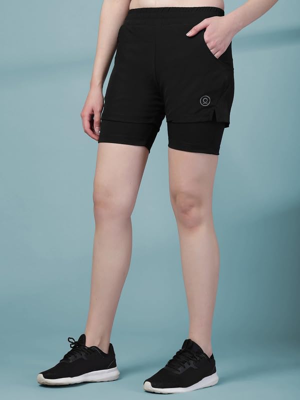 CHKOKKO Gym Shorts for Women Workout Sports Running Quick Dry Fit Double Layer Inner Compression with Pockets Breathable Lightweight Wear Black 4XL - Image 4