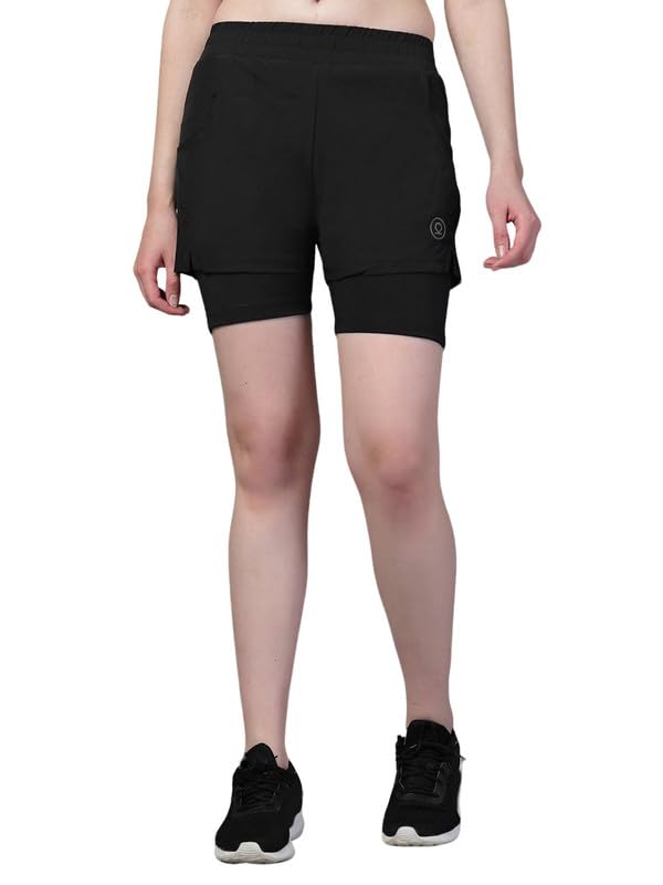 CHKOKKO Gym Shorts for Women Workout Sports Running Quick Dry Fit Double Layer Inner Compression with Pockets Breathable Lightweight Wear Black 4XL - Image 1