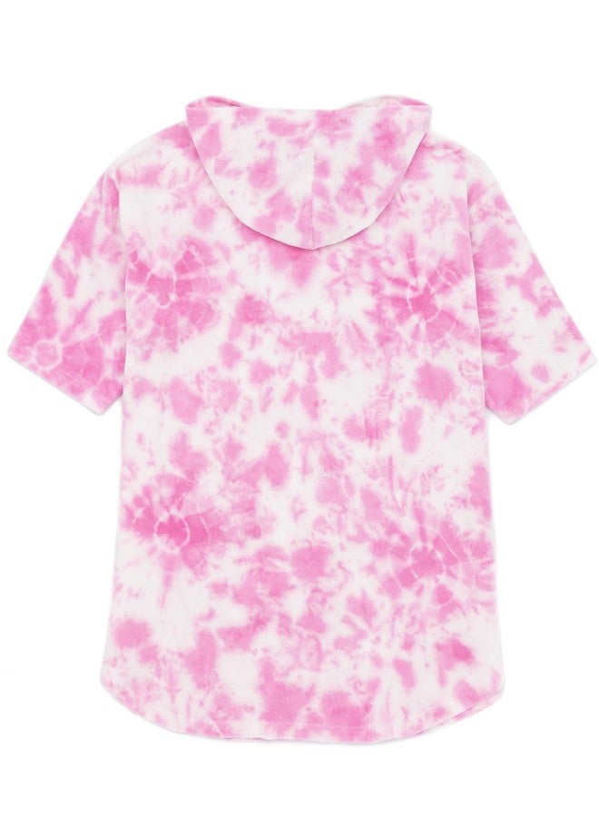 Barbie Girls Towel Poncho | Kids Pink Tie Dye Wearable Bath Towel | Doll Graphic Changing Robe | Cosy Swimwear Beach Cover Up - Image 3