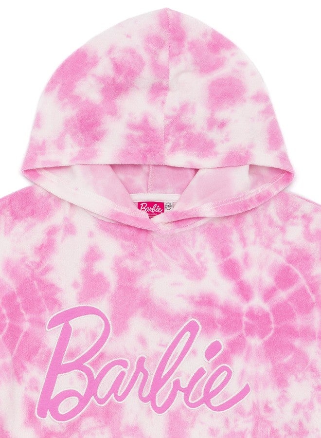 Barbie Girls Towel Poncho | Kids Pink Tie Dye Wearable Bath Towel | Doll Graphic Changing Robe | Cosy Swimwear Beach Cover Up - Image 5