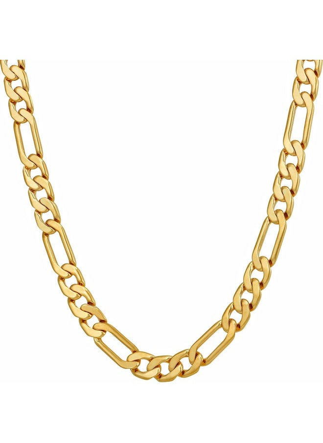 Lifetime Jewelry Flat Figaro Chain Necklaces For Men & Women 24K Real Gold Plated (4Mm, 5.5Mm & 7Mm) (22 Inches, 5.5Mm)  - Image 1