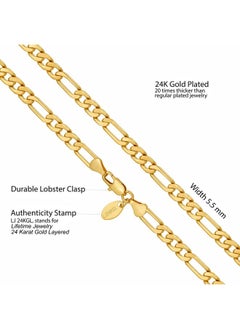 Flat Figaro Chain Necklaces For Men & Women 24K Real Gold Plated (4Mm, 5.5Mm & 7Mm) (22 Inches, 5.5Mm) - pzsku/ZA8506EA02553389168BBZ/45/_/1735214603/2ec6c337-0a66-47ab-979f-f73e293e6dd0