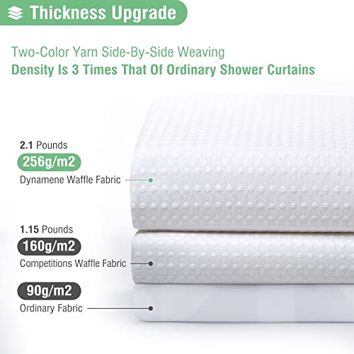 Dynamene Stall Fabric Shower Curtain 54x78 inch Long Waffle Weave Weighted Thick Cloth Shower Curtains for BathroomNeutral Heavy Duty Hotel Spa Luxury Bath Curtain Set with 10 Plastic Hooks White - Image 3