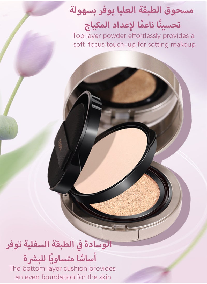 Novo Double Layer Air Cushion Cream, Natural Long Lasting Cushion Foundation, Lightweight Brightening Strong Concealer, 2 in 1 Makeup Base Primer and Pressed Finishing Powder for All Skin Types  - Image 2