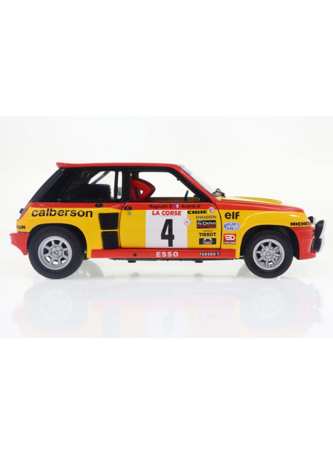 Solido Renault 5 Turbo Tour de Corse 1980 #4 Ragnotti/Andrié Diecast Model Car, 1:18 Scale, Yellow Rally Car with Opening Front Bonnet, Front Doors and Rear Hood, Steerable Wheels, Collector Display Model - Image 3