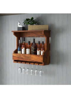 HANDWOODY Handwoody Solid Wood Wooden Wall Hanging Design Bar Bar Cabinets for Home Mini Bar for Home Solid Wood Make Wine Storage Cabinet with Glass Hanging Space  - Image 1