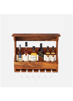 HANDWOODY Handwoody Solid Wood Wooden Wall Hanging Design Bar Bar Cabinets for Home Mini Bar for Home Solid Wood Make Wine Storage Cabinet with Glass Hanging Space  - Image 3