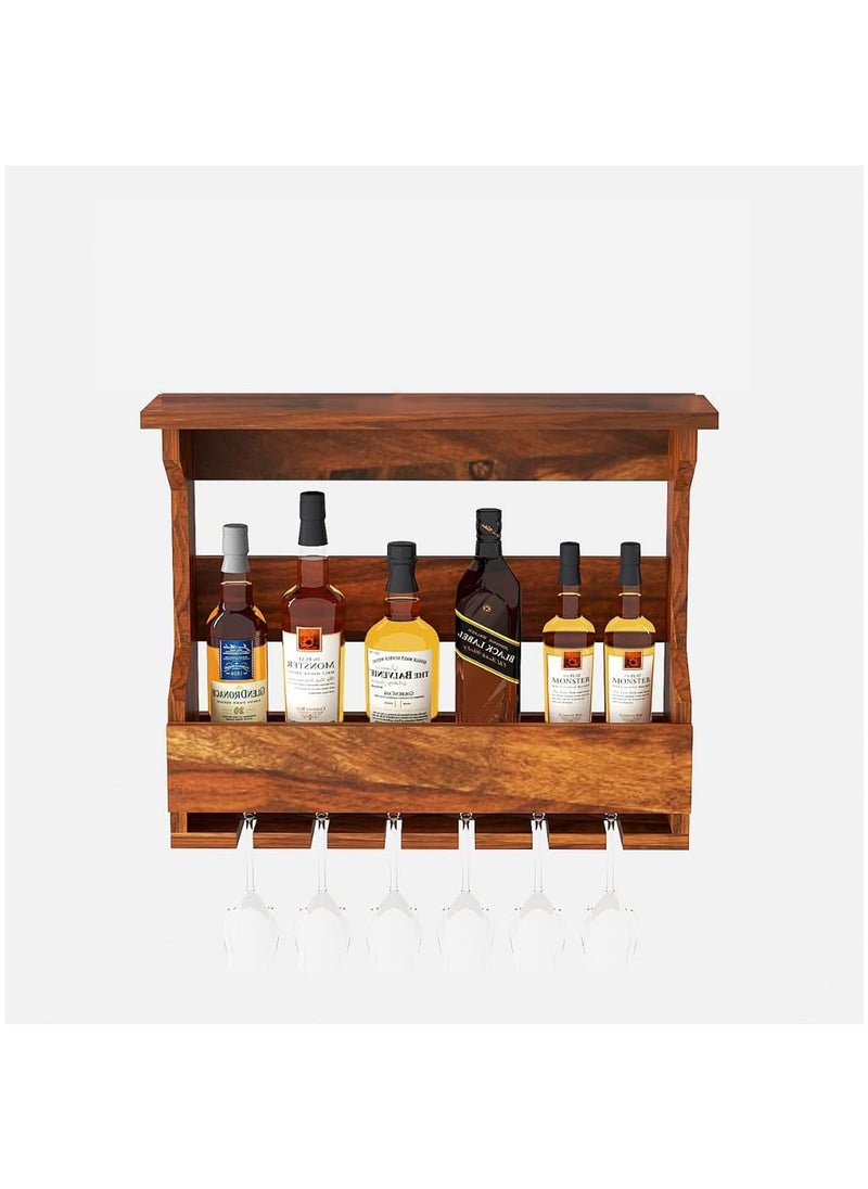 HANDWOODY Handwoody Solid Wood Wooden Wall Hanging Design Bar Bar Cabinets for Home Mini Bar for Home Solid Wood Make Wine Storage Cabinet with Glass Hanging Space  - Image 3