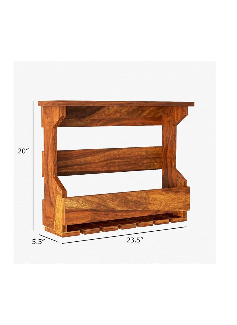 HANDWOODY Handwoody Solid Wood Wooden Wall Hanging Design Bar Bar Cabinets for Home Mini Bar for Home Solid Wood Make Wine Storage Cabinet with Glass Hanging Space  - Image 2