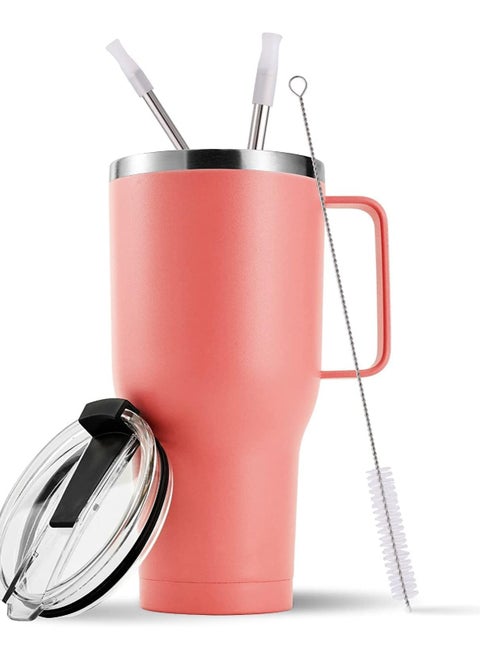 40 oz Tumbler with Handle and Straw, Insulated Tumbler with Handle Leak Proof, Large Tumbler with Lid and Straw(Pink)