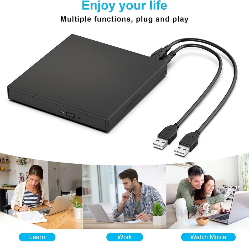 External CD DVD Drive, USB 2.0 Slim Protable External CD-RW Drive DVD-RW Burner Writer Player for Laptop Notebook PC Desktop Computer, Black - Image 4