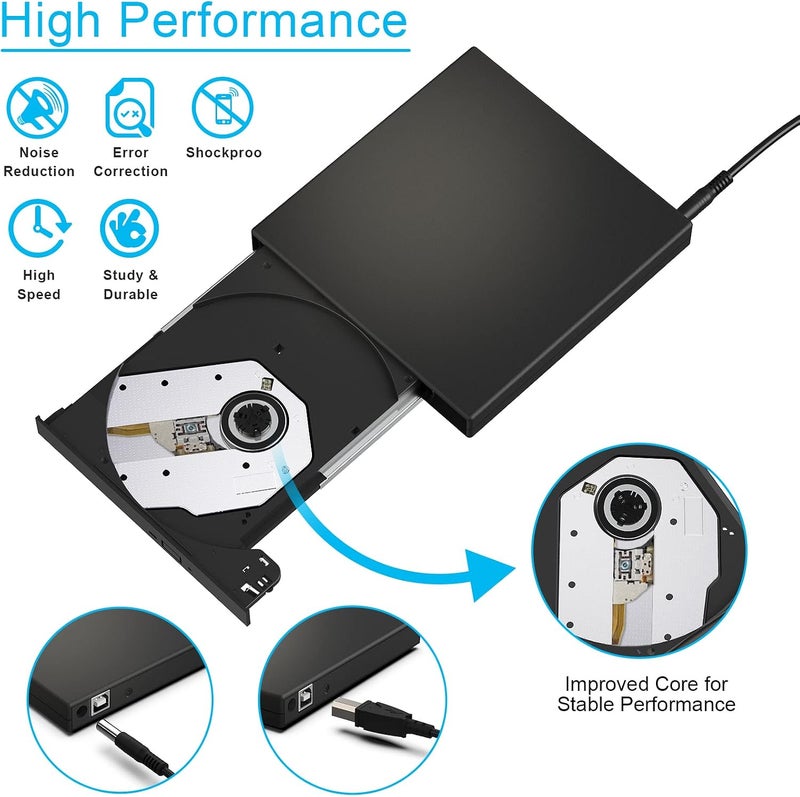 External CD DVD Drive, USB 2.0 Slim Protable External CD-RW Drive DVD-RW Burner Writer Player for Laptop Notebook PC Desktop Computer, Black - Image 3