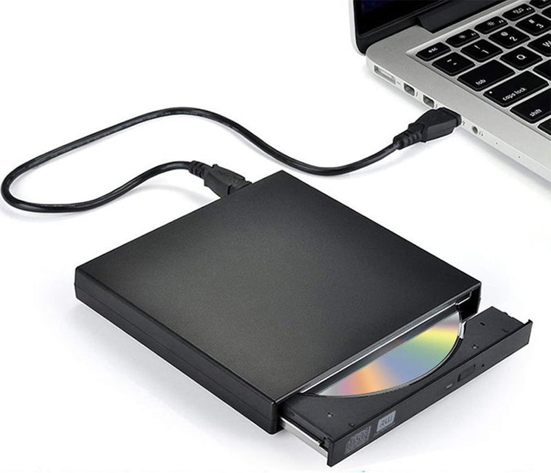 External CD DVD Drive, USB 2.0 Slim Protable External CD-RW Drive DVD-RW Burner Writer Player for Laptop Notebook PC Desktop Computer, Black - Image 1