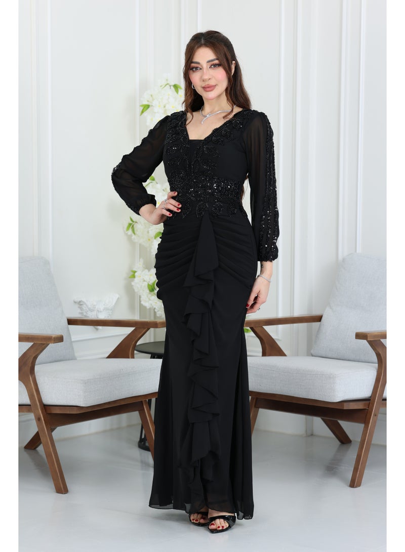 المصمم الحديث فستان سهرة كم بتصميم انيق وفخم من براند المصمم الحديث - Image 1