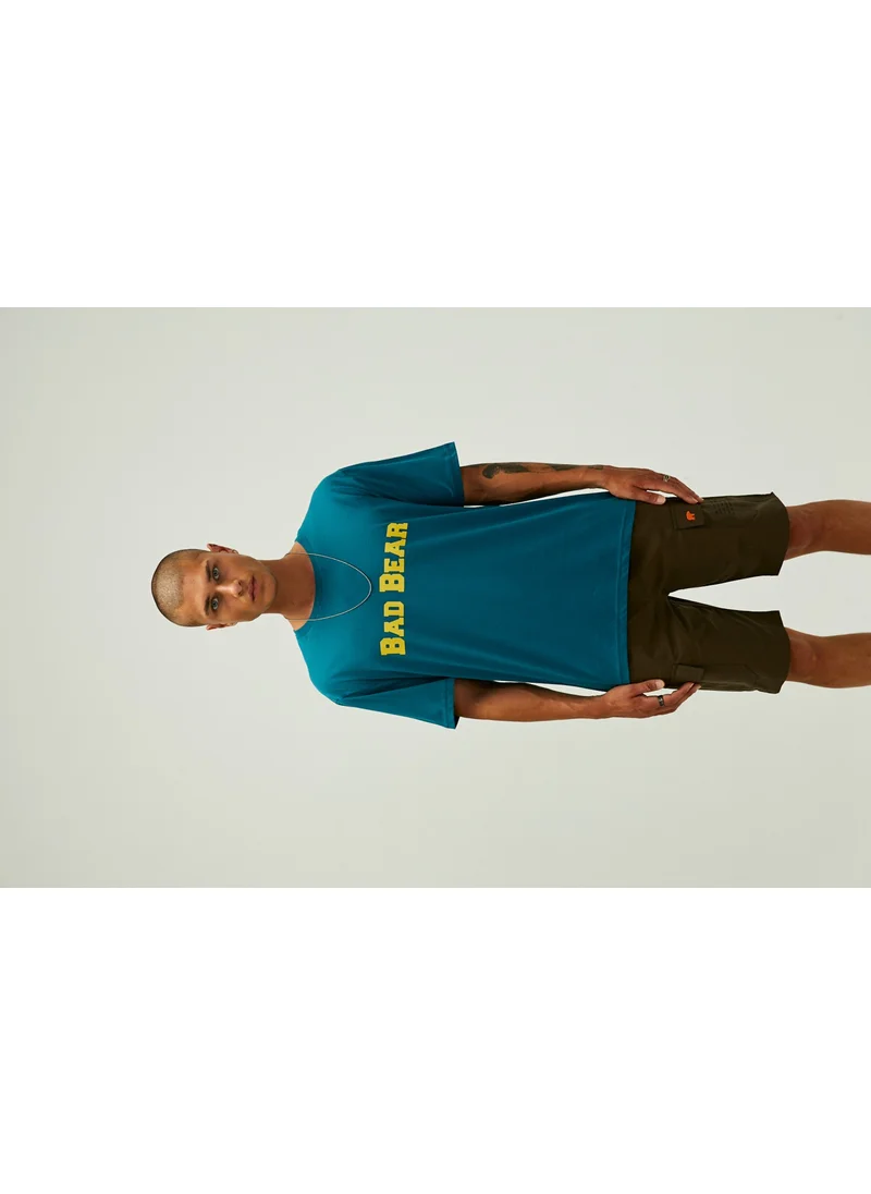 باد بير 22.01.07.053_Title O Neck Oversized Printed Petrol Men's T-Shirt