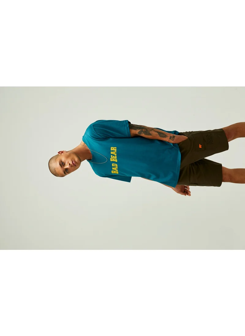 باد بير 22.01.07.053_Title O Neck Oversized Printed Petrol Men's T-Shirt