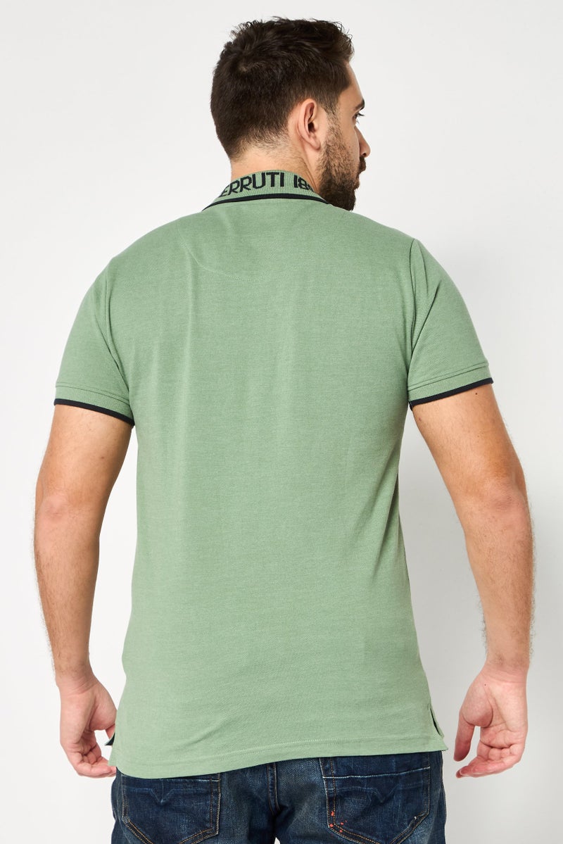 CERRUTI 1881 Men Regular Fit Embroidered Logo Short Sleeve Polo Shirt, Sage Green - Image 4