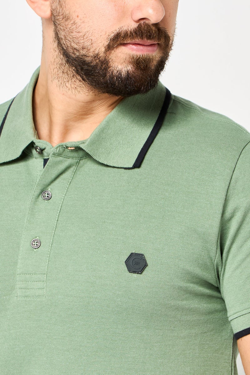 CERRUTI 1881 Men Regular Fit Embroidered Logo Short Sleeve Polo Shirt, Sage Green - Image 3