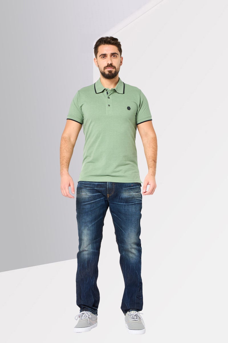 CERRUTI 1881 Men Regular Fit Embroidered Logo Short Sleeve Polo Shirt, Sage Green - Image 2
