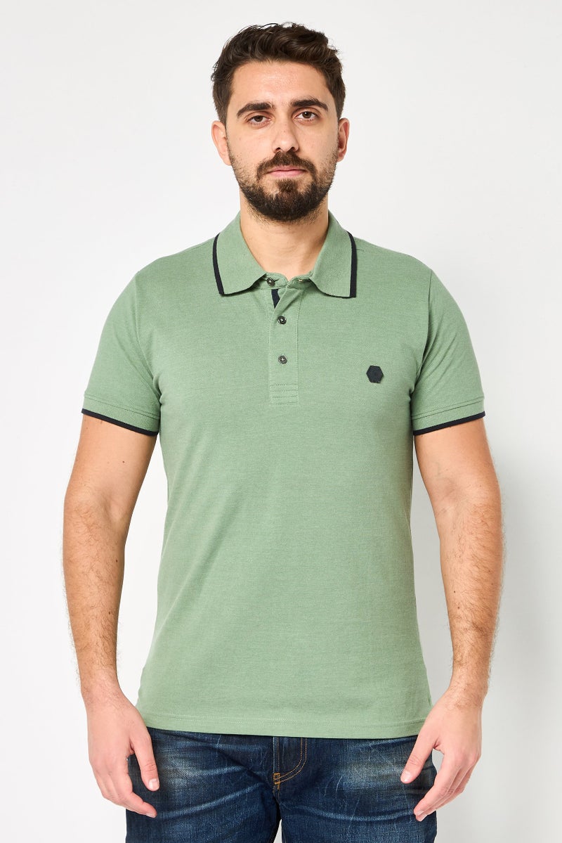 CERRUTI 1881 Men Regular Fit Embroidered Logo Short Sleeve Polo Shirt, Sage Green - Image 1