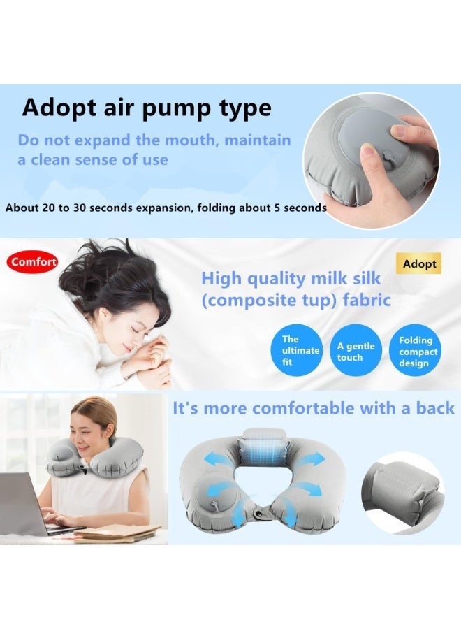 كيلا وسادة رقبة للسفر قابلة للنفخ، تعمل بمضخة، على شكل حرف U، بصمام مزدوج، وسادة محمولة، مسند رأس، وسادة هوائية، قابلة للنفخ يدويًا بالضغط، نيكبيرو، مناسبة للطائرة والسفر، مع حقيبة تخزين مرفقة. - Image 4