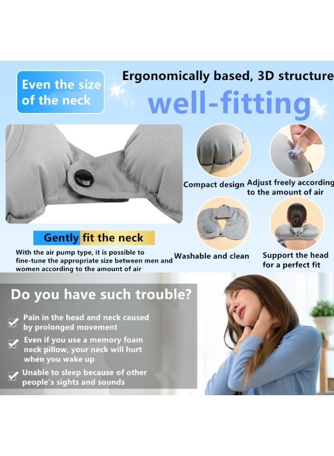 كيلا وسادة رقبة للسفر قابلة للنفخ، تعمل بمضخة، على شكل حرف U، بصمام مزدوج، وسادة محمولة، مسند رأس، وسادة هوائية، قابلة للنفخ يدويًا بالضغط، نيكبيرو، مناسبة للطائرة والسفر، مع حقيبة تخزين مرفقة. - Image 3