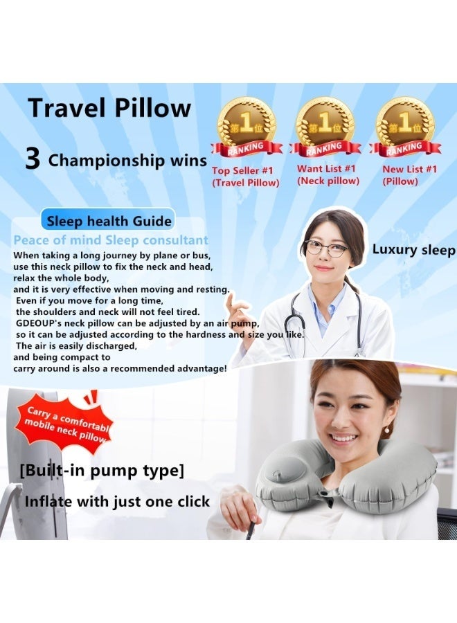 كيلا وسادة رقبة للسفر قابلة للنفخ، تعمل بمضخة، على شكل حرف U، بصمام مزدوج، وسادة محمولة، مسند رأس، وسادة هوائية، قابلة للنفخ يدويًا بالضغط، نيكبيرو، مناسبة للطائرة والسفر، مع حقيبة تخزين مرفقة. - Image 2