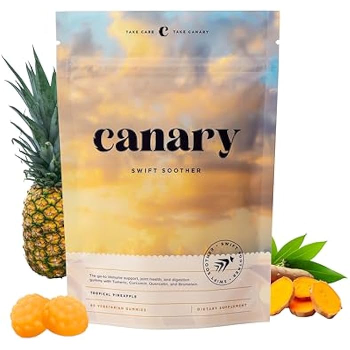 Canary Swift Soother Gummies | Bromelain, Curcumin, Quercetin, and Turmeric Supplement for Joint Health & Digestion - Vegan Tropical Pineapple Flavor, 60 Gummies - Image 1