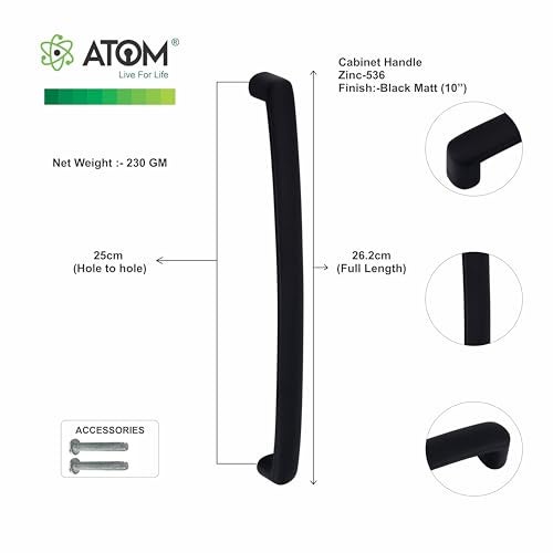 Atom 10.3 inch Zinc Cabinet Pull Handle | Black Matt Finish | Door Handle for Home Furniture & Cabinets | Push Bar 536 | Pack of 2 - Image 5