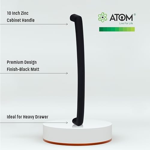 Atom 10.3 inch Zinc Cabinet Pull Handle | Black Matt Finish | Door Handle for Home Furniture & Cabinets | Push Bar 536 | Pack of 2 - Image 2
