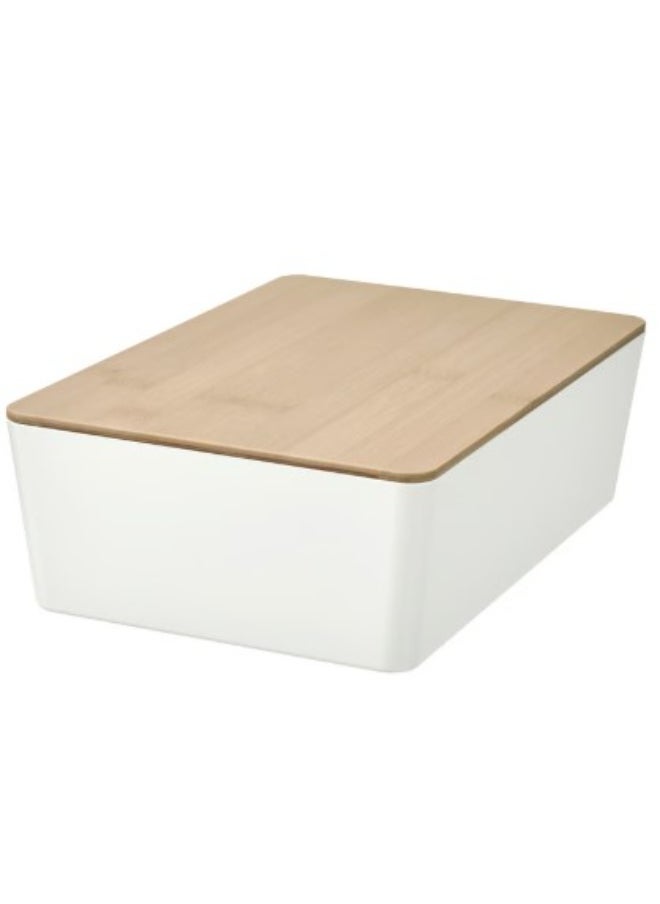 IKEA (IKEA) Box with lid, white/bamboo, 18x26x8 cm  - Image 1